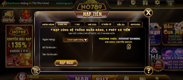 Nạp tiền Codepay No789 an toàn, đáng tin cậy