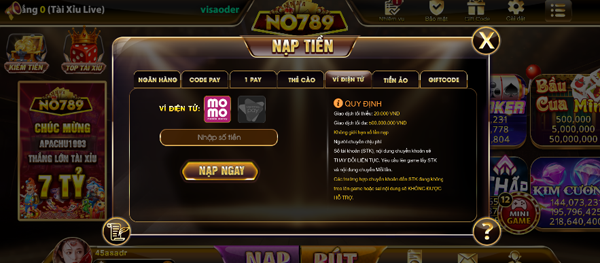 Nạp tiền USDT No789 nhanh chóng, tiện lợi